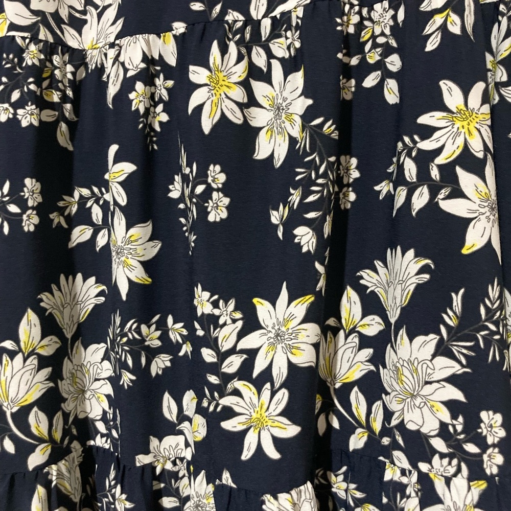 Banana Republic Navy Full A-Line Skirt with Yellow and White Floral